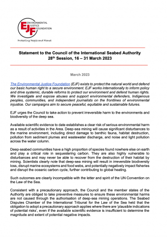 Statement to the Council of the International Seabed Authority